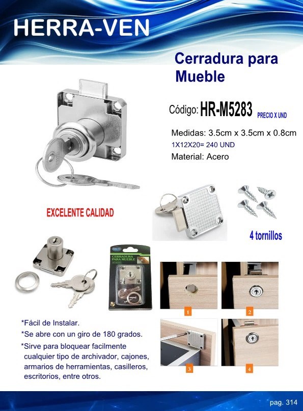 CERRADURA P/MUEBLE CUAD 3,5X3,5CM