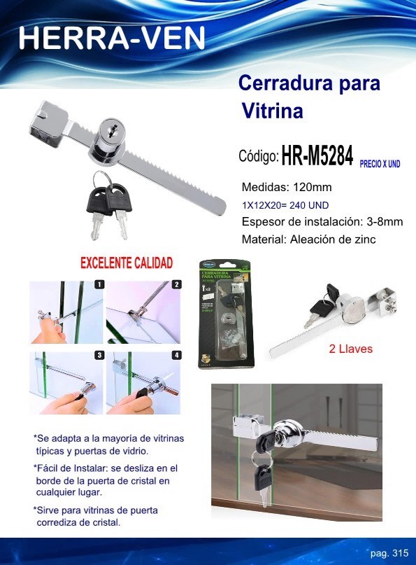 CERRADURA DENTADA P/VITRINA 12CM