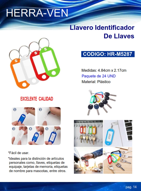 JUEGO DE LLAVERO INDENTIFICADOR P/LLAVES - 24UND - PLAST