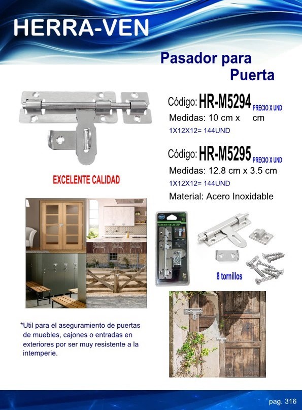 PASADOR P/PUERTA ACERO INOX 10X3CM CON PORTA CAND