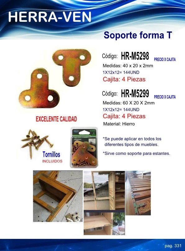 SOPORTE EN FORMA DE T (40 X 20 X 2mm) 4PZAS