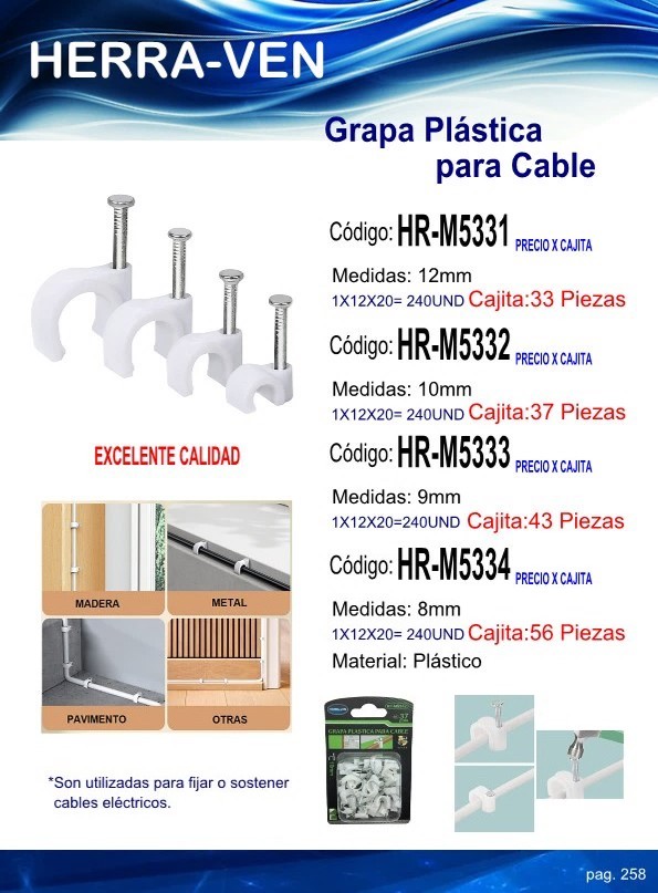 GRAPA RED PLAST P/CABLE (12mm) - 30UND APROX
