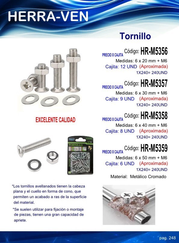 TORN C/PLAN DESTOR 6X40MM C/TUERCA (8UND APROX)