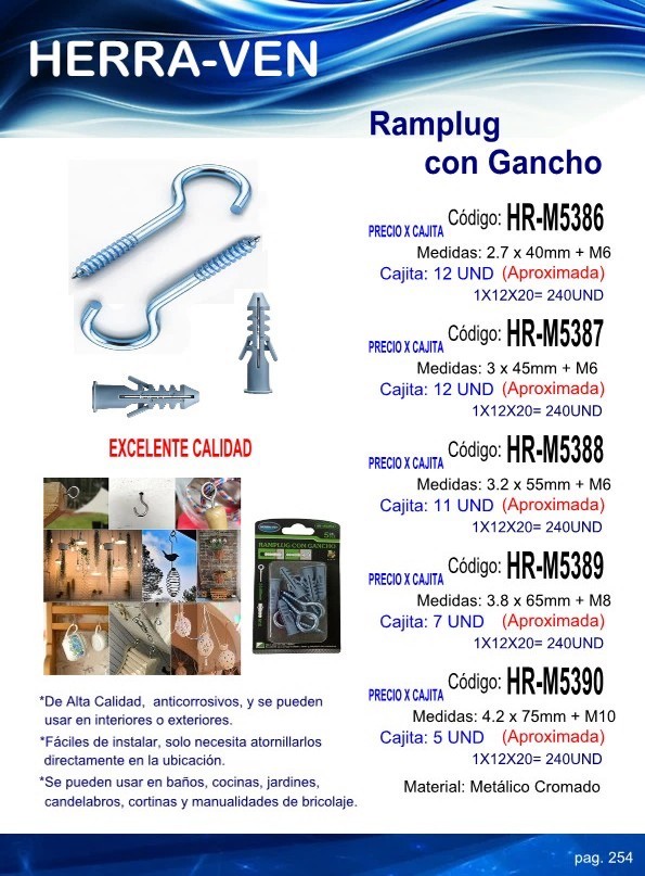 RAMPLUG C/ARMELLA ABIERTA 4.2 x 7.5cm + M10 (12UND APROX)