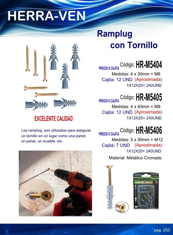 RAMPLUG C/TORNILLO 4 x 3cm + M6 (12UND APROX)
