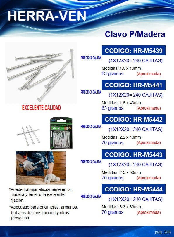CLAVO P/MADERA - 63GR - 1,8X0,4CM