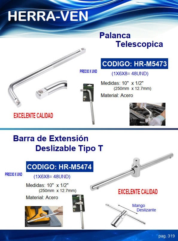 EXTENSION DESLIZANTE TIPO T - 1/2 X 10"  - ACERO