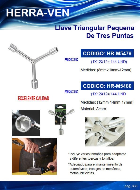 LLAVE TRIANGULAR PEQ TRES PUNTAS - 12-14-17MM - ACERO
