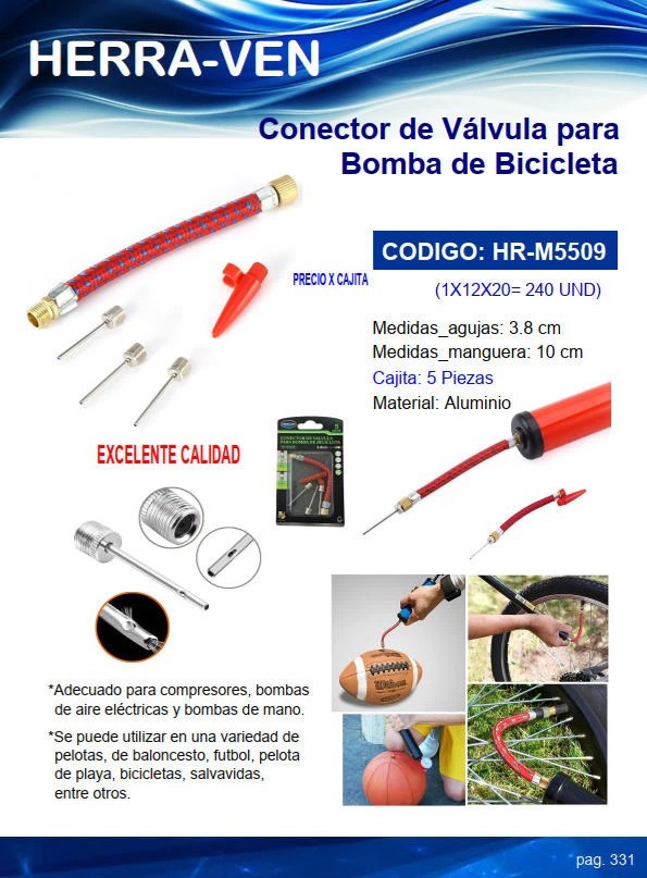 CONECTOR VALVULA P/BOMBA BICICLETA 10CM - 5 PZAS