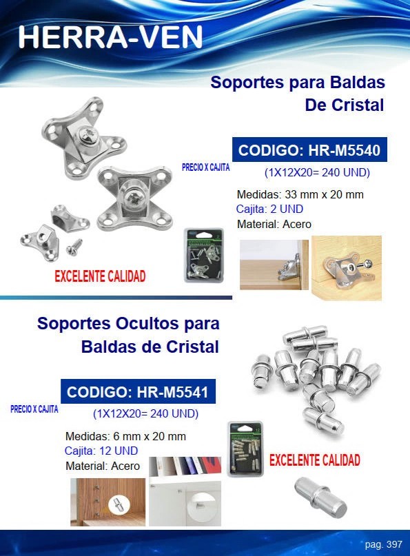 SOPORTES P/BALDAS DE CRISTAL - ACERO 3X2CM - 2PZAS