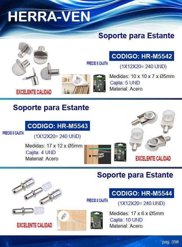 SOPORTE P/ESTANTE PIN - ACERO Y GOMA - 1,7X0,6CM - 10PZAS