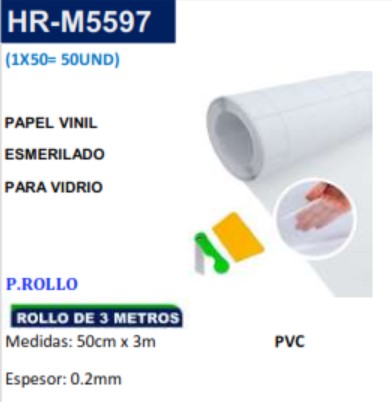 PAPEL ESMERILADO PVC - P/VIDIRIO - 50CM x 3MT - 0,2MM - NO U
