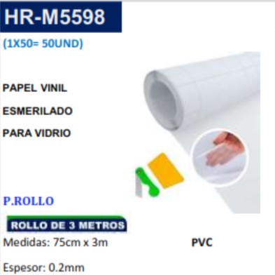 PAPEL ESMERILADO PVC - P/VIDIRIO - 75CM x 3MT - 0,2MM - NO U