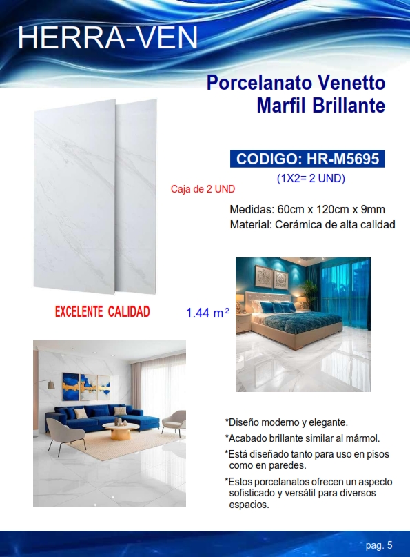 PORCELANAT VENETTO MARFIL BRILLANTE 60X120XCM - 9MM - 1,44M2