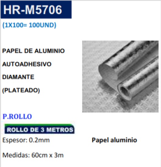 PAPEL ALUM AUTOADH RAYAS (PLATEADO) - 60CMX3MTS 0,2MM