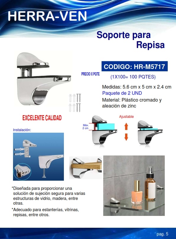 SOPORTE P/ REPISA AJUST PLAST CROM - ALUM - 5,6X5CM - (2 UND