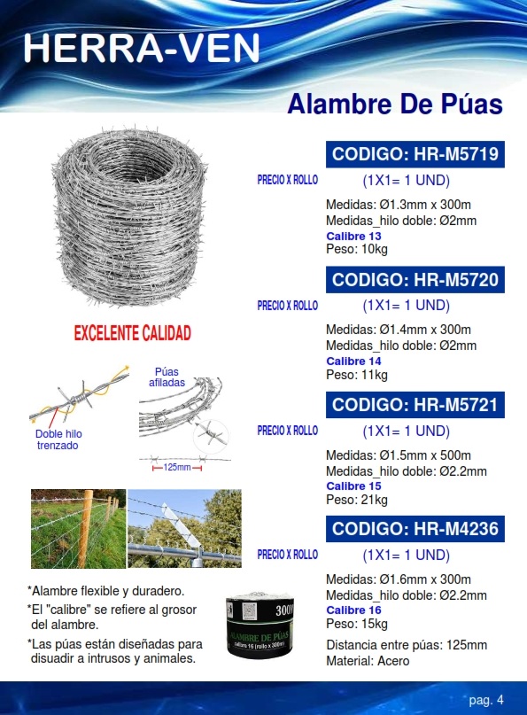 ALAMBRE DE PUAS CALIBRE 15 (500MTS ROLLO)