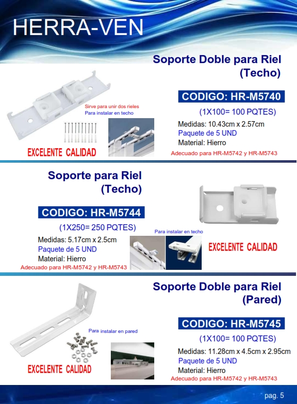 SOPORTE SENC P/RIEL M5742-43 - (TECHO) - (5 UND) - HIERRO