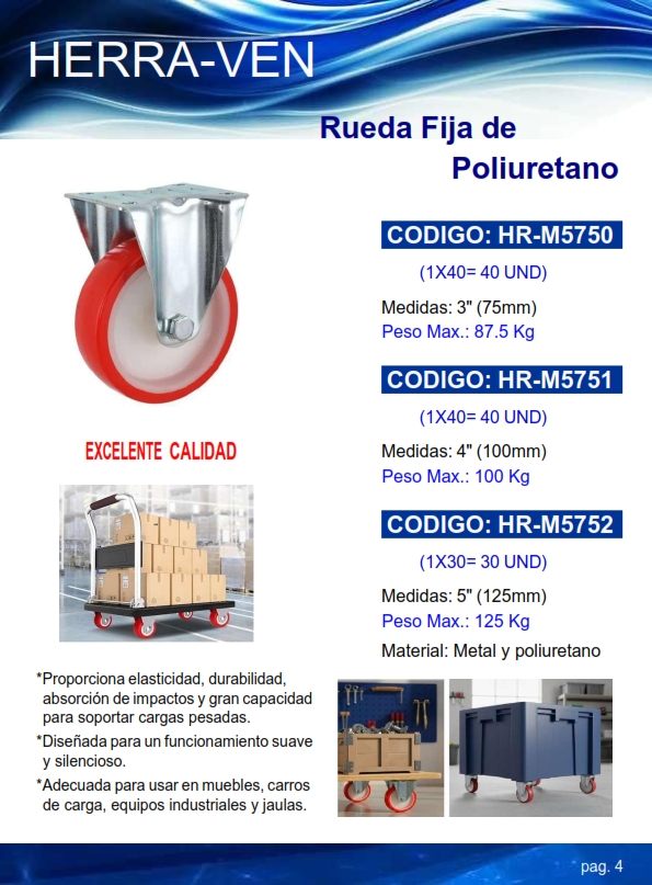 RUEDA POLIURET FIJA 4" - MAX 100KG