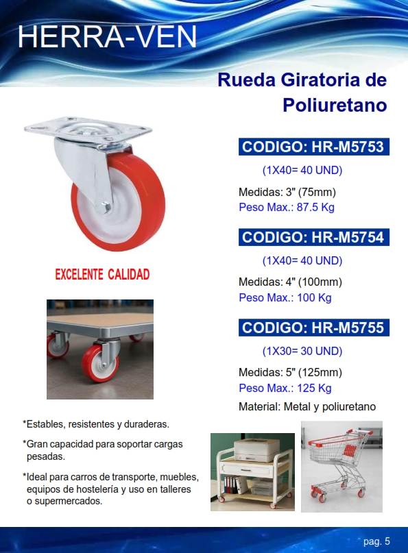 RUEDA POLIURET GIRAT 5" - MAX 125KG