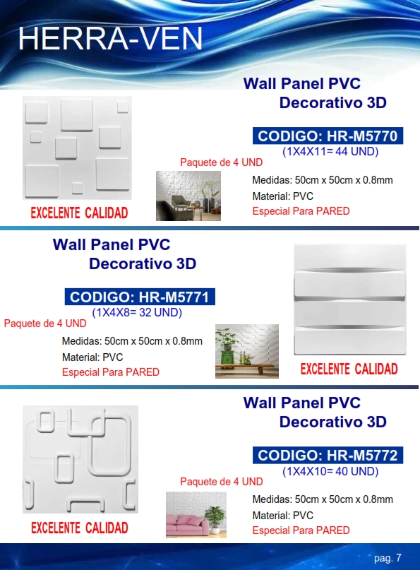 WALL PANEL PVC 3D - MINI RECT BLANCO - 50X50CM - P/PARED - (