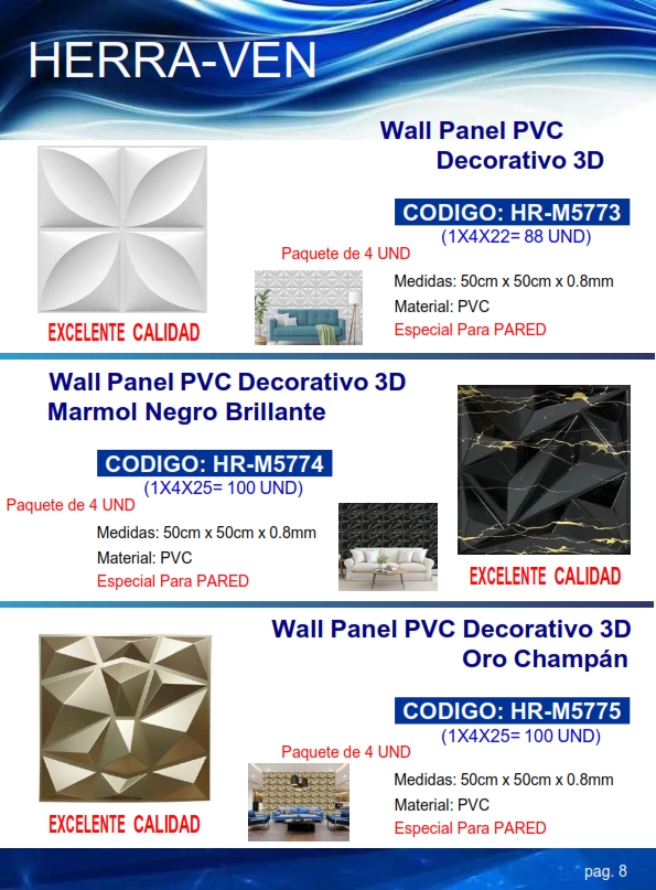 WALL PANEL PVC 3D - MARMOL NEGRO - 50X50CM - P/PARED - (4UND