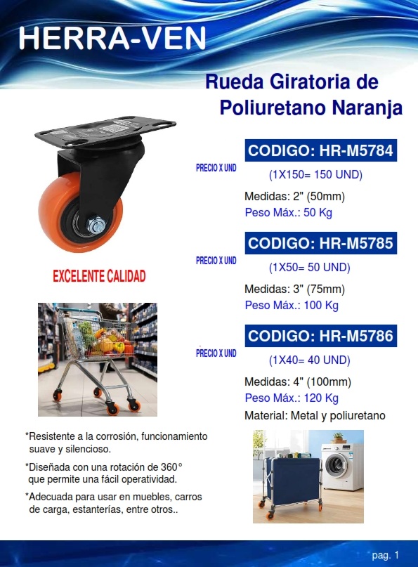 RUEDA NEGRA POLIUR NARANJA - GIRAT 4" - MAX 120KG
