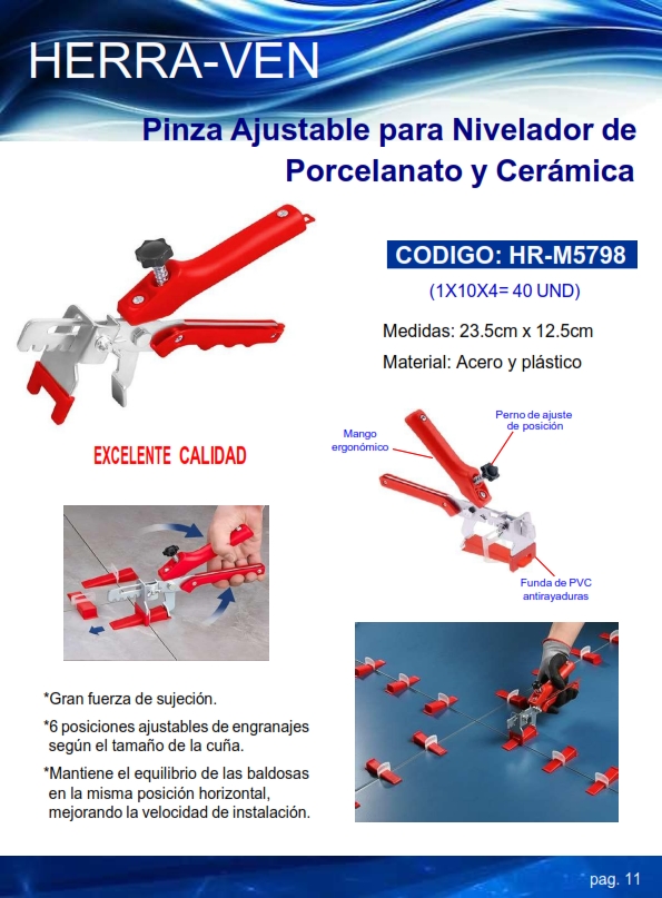 PINZA AJUST NIVELADORA P/CERAM Y PORCELAN - 23X12CM - PLAST