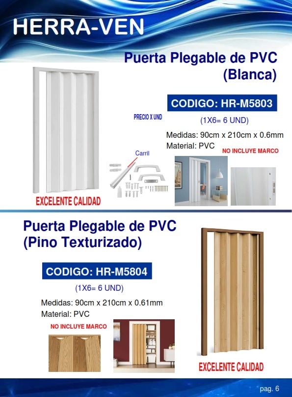 PUERTA PVC PLEGABLE BLANCA 90cmx210cmx0.61mm - SIN MARCO