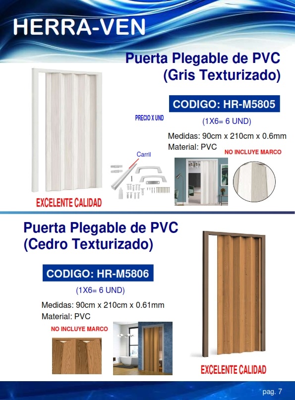 PUERTA PVC PLEGABLE CEDRO TEXT 90cmx210cmx0.61mm - SIN MARCO