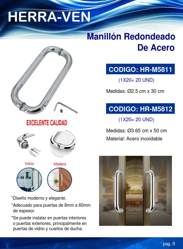MANILLON REDOND P/PUERTA - ACERO CROMAD - 3,65X50CM