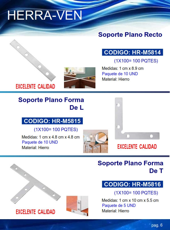 SOPORTE PLANO "T" - HIERRO - 1X10X5CM - (PAQ5UND)