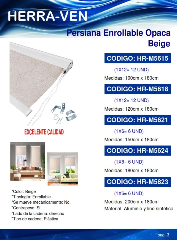 PERSIANA ENRROLL - OPACA BEIGE  - 2 X 1,80 MTS - ALUM Y LINO