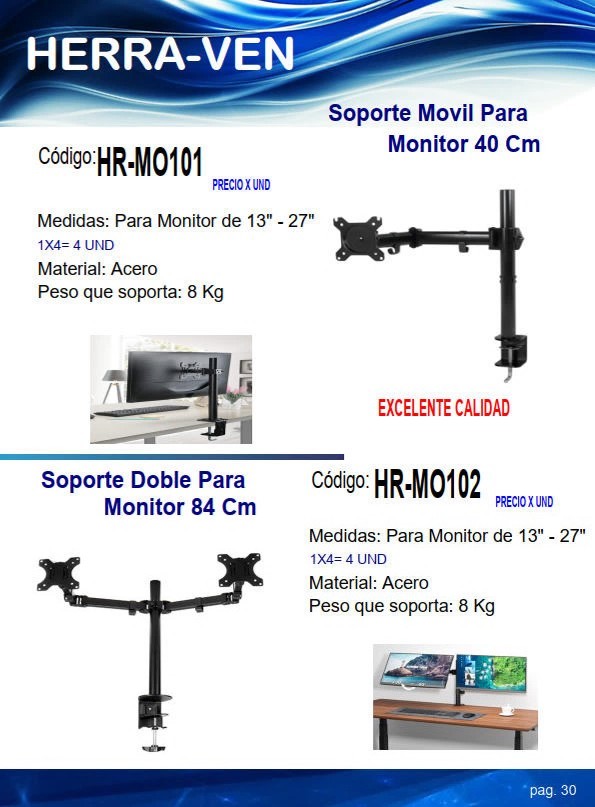 SOPORTE MOVIL DOBLE P/MONITOR 13" A 27" METALICO AJUSTABLE -