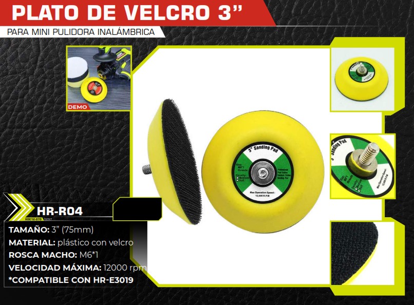 REPUESTO DISCO VELCRO 3" MINI PULID ORBITAL HR-E3019