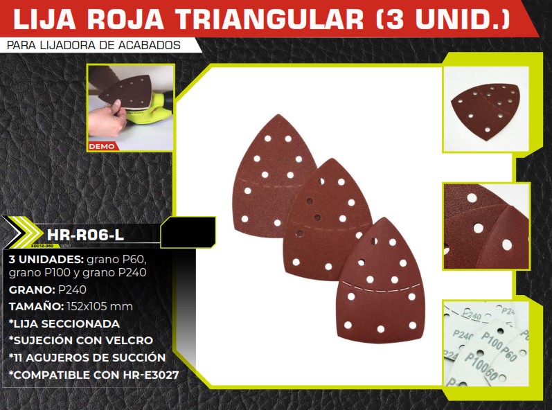 JUEGO DE LIJAS TRIANGULAR (60-100-240)  (PAQ03UND) HR-E3027