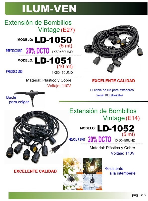 EXTENSION BOMB VINTAGE E27 (5mt) IP66 110v