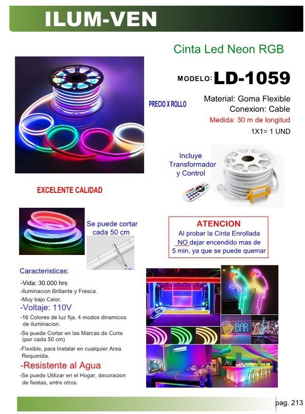 CINTA LED NEON RGB (30 MT) IP67- 110V - 16 COLORES (NO INCLU