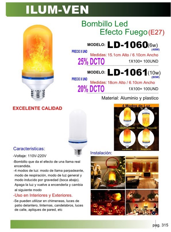 BOMBILLO LED EFECTO FUEGO