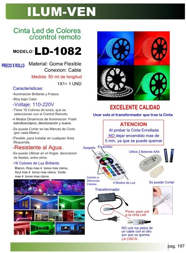 LUZ COLORES(50MTS) C/CONTROL 7 COLORES