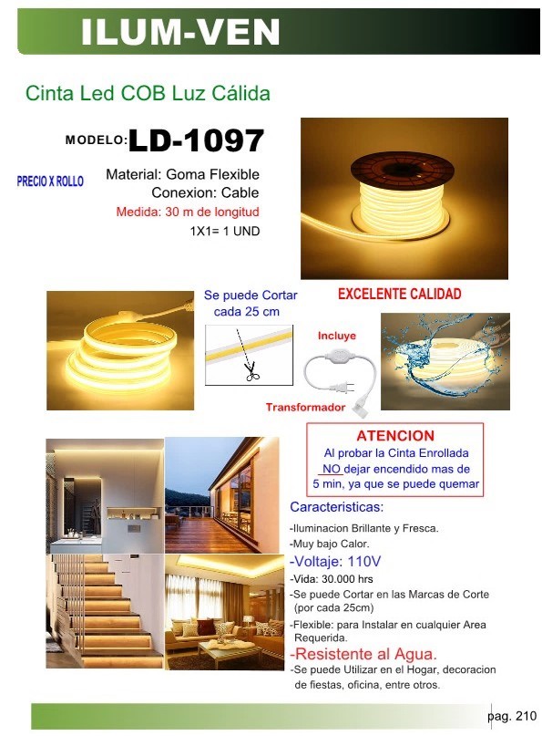 CINTA LED COB LUZ CALIDA (30 MT)-110V-S-TRANSF