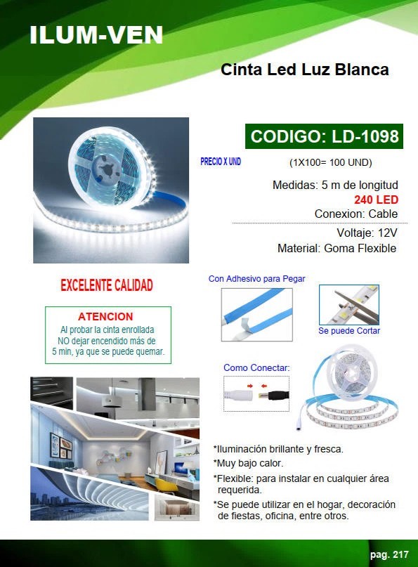 CINTA LED LUZ BLANCA - 5M -  240LED - 12V