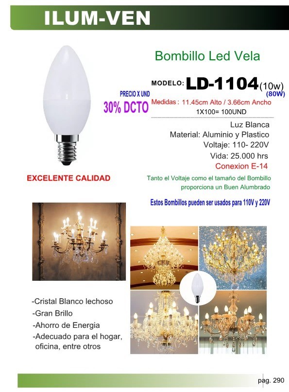 BOMB LED VELA 10W E14 - 110-220V - 25ML HRS- 11.45X3.66CM