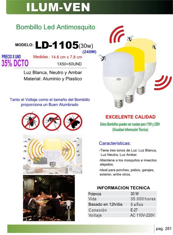 Bomb 30W BULBO MATA-MOSQUITO 110-220v