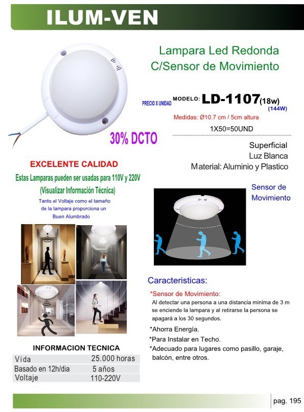 LAMP LED RED 18W C/SENSOR MOV - 107CMX5
