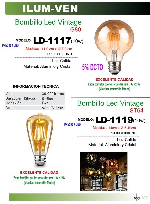 BOMB LED VINTAGE G80 E27 10W 110-220V