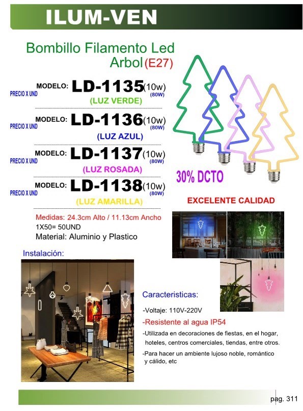 BOMB FILAM LED ARBOL (10W) LUZ ROSADA
