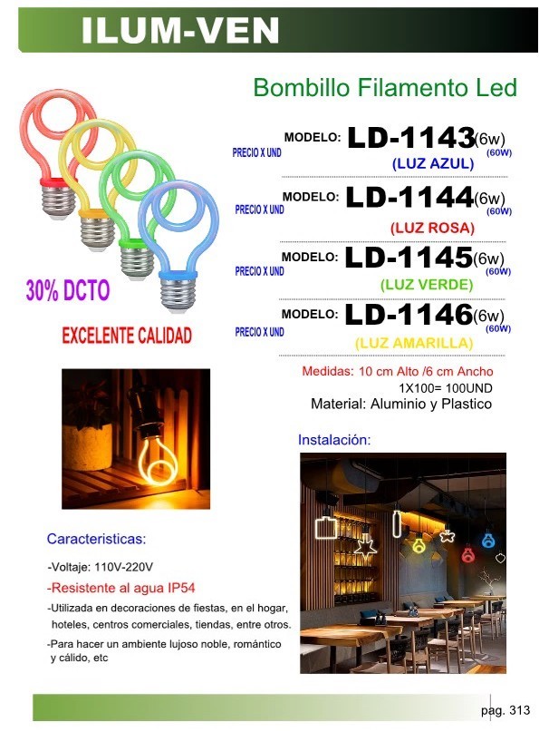 BOMB FILAM LED DOBLE (6W) LUZ AZUL