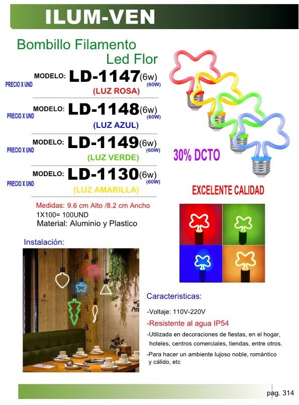 BOMB FILAM LED FLOR (6W) LUZ VERDE