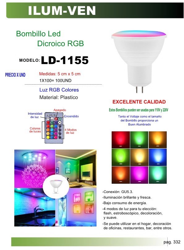 BOMBILLO LED DICROICO RGB GUI 5,3 C/CONTROL